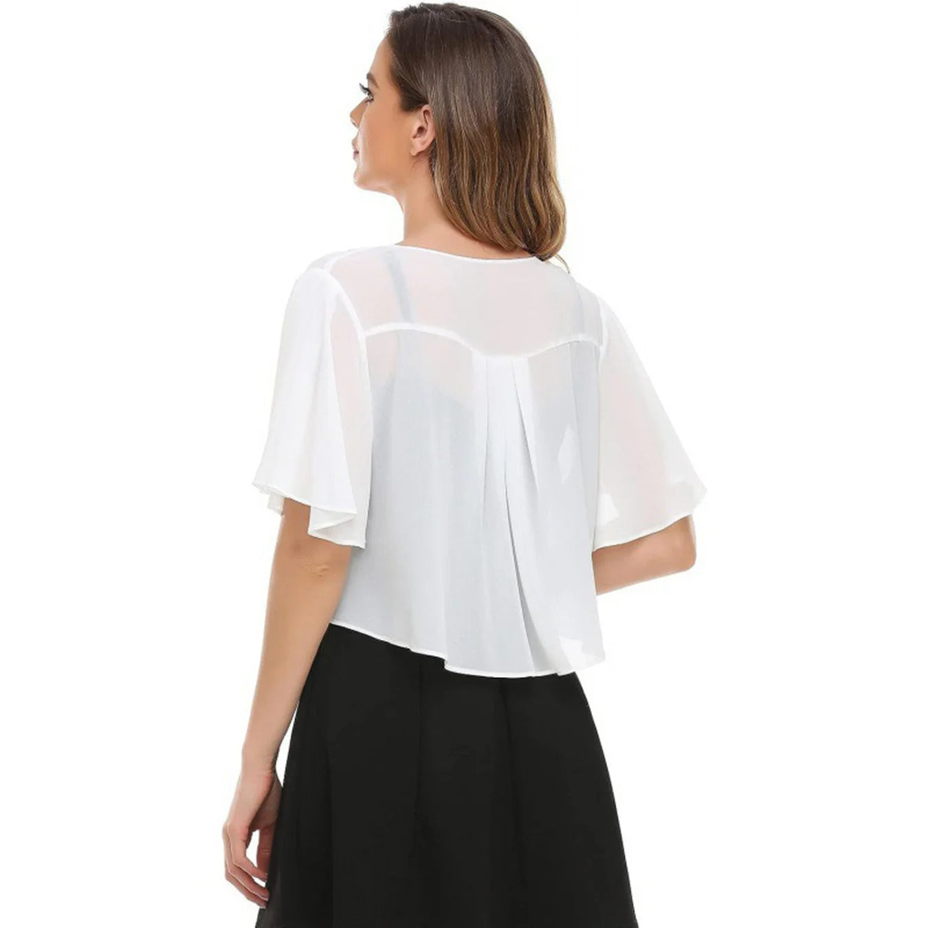 new women's blouse solid color short-sleeved cardigan thin chiffon cape tied and tied cape
