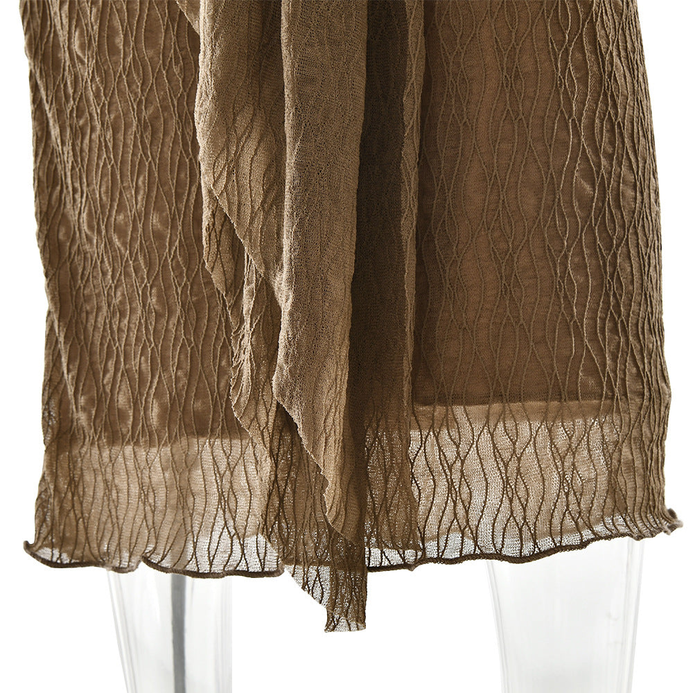 Long-sleeved bow dress, fashionable and sexy pleated slim dress