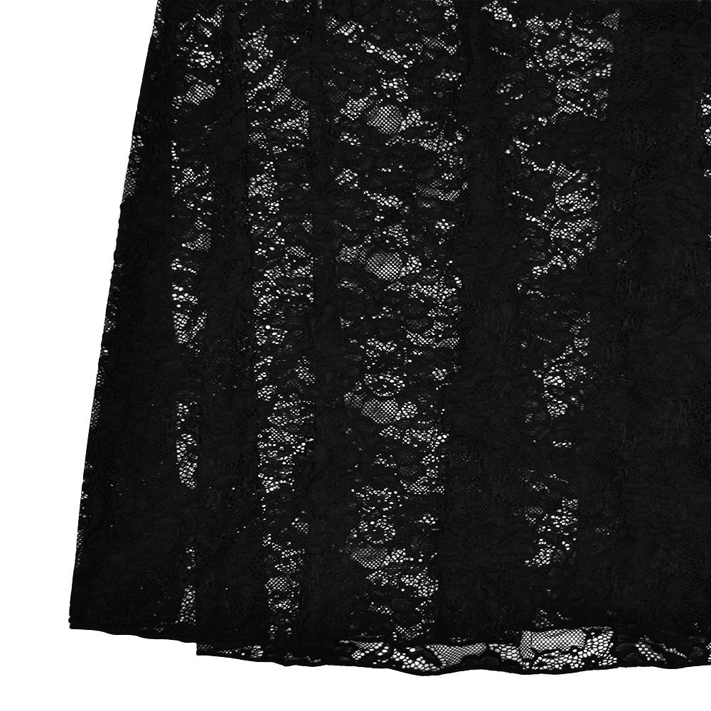 Sexy and fashionable slim two-piece lace see-through suspender skirt suit
