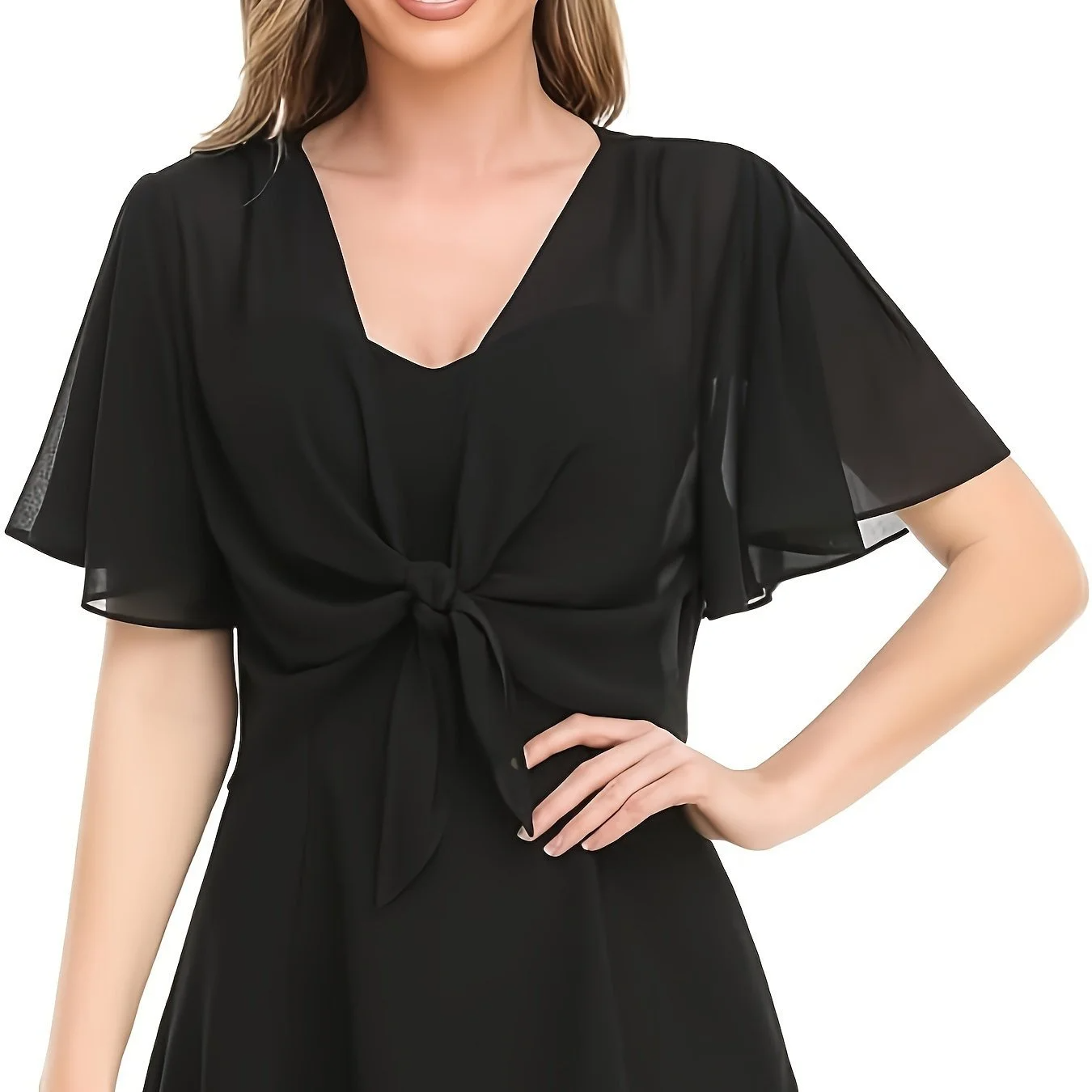 new women's blouse solid color short-sleeved cardigan thin chiffon cape tied and tied cape