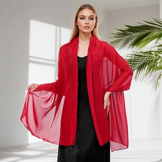 Solid color chiffon dinner shawl bride bridesmaid wedding dress cheongsam party shawl scarf dual-use women
