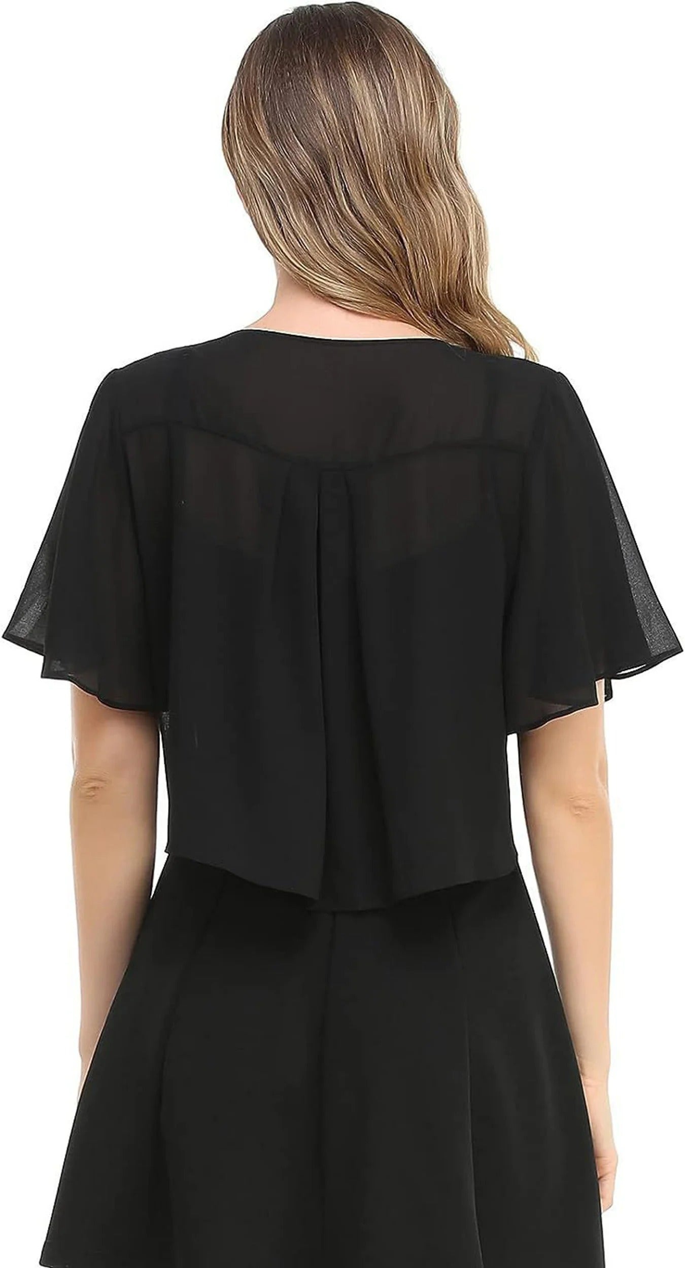 new women's blouse solid color short-sleeved cardigan thin chiffon cape tied and tied cape